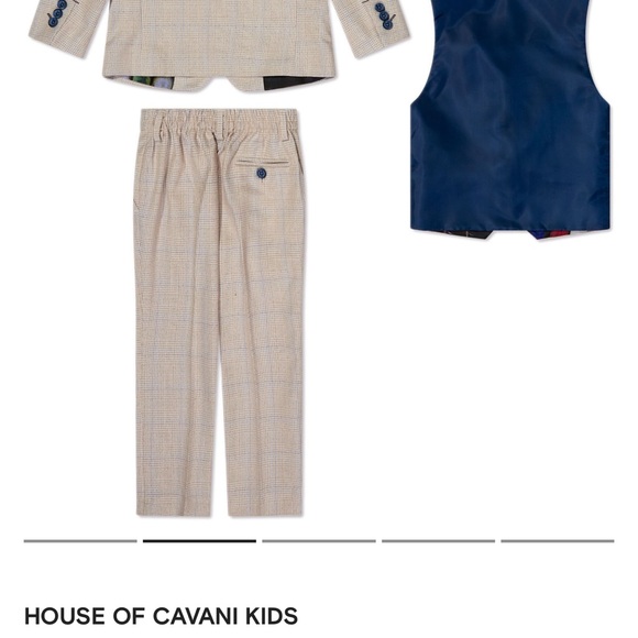 Single-breasted Checked 3 Piece Suit 3Y Light Beige Navy Blue Vest Trousers - Picture 14 of 16